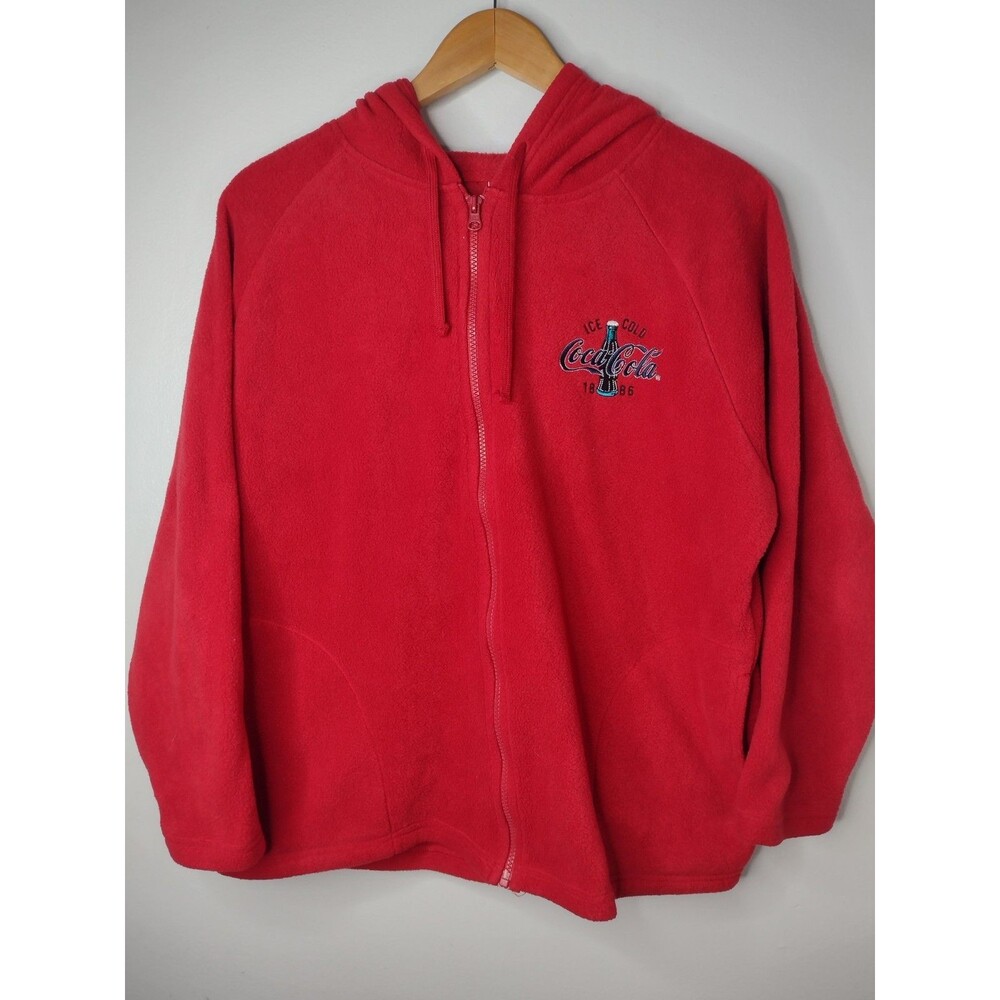 Coca-Cola Women's Red Zip Hoodie Fleece XL Embroidered Logo Full Zip